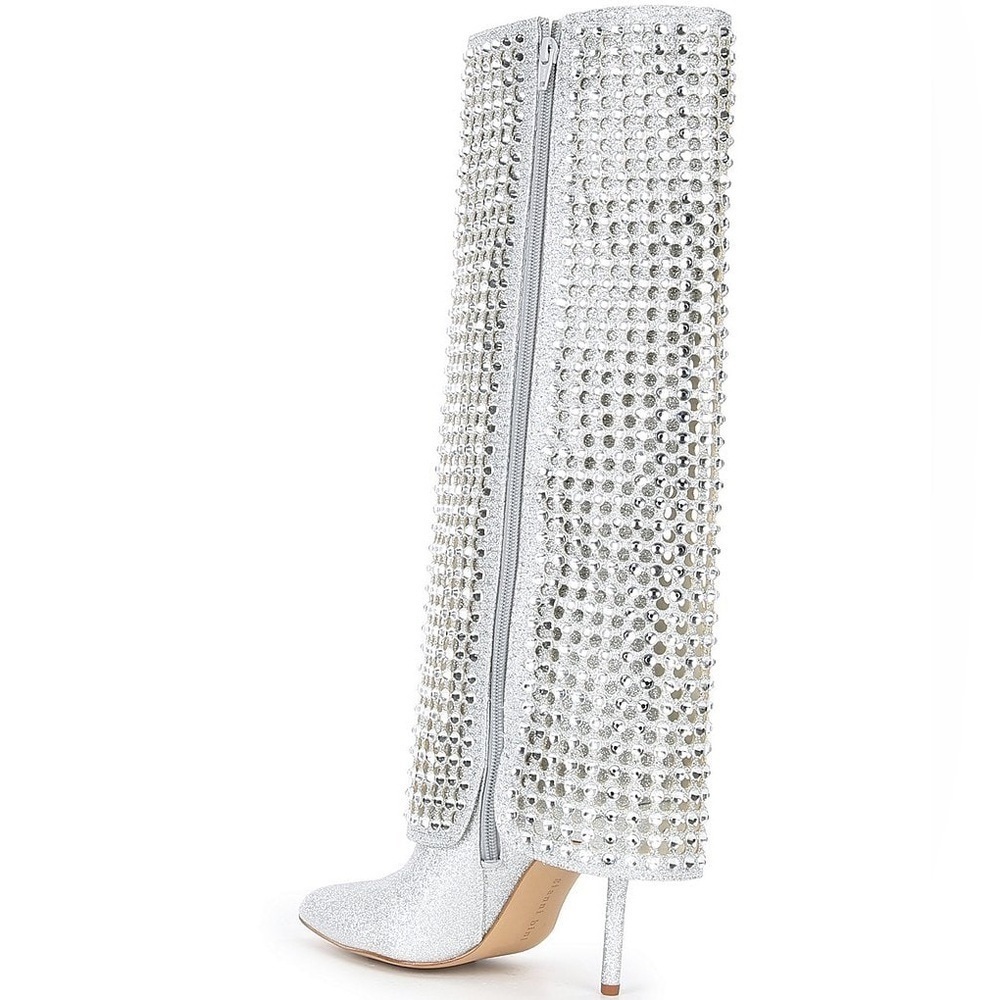 Gianni Bini Silver Crystal Heeled Boots NWT SIZE 8 - Picture 15 of 16